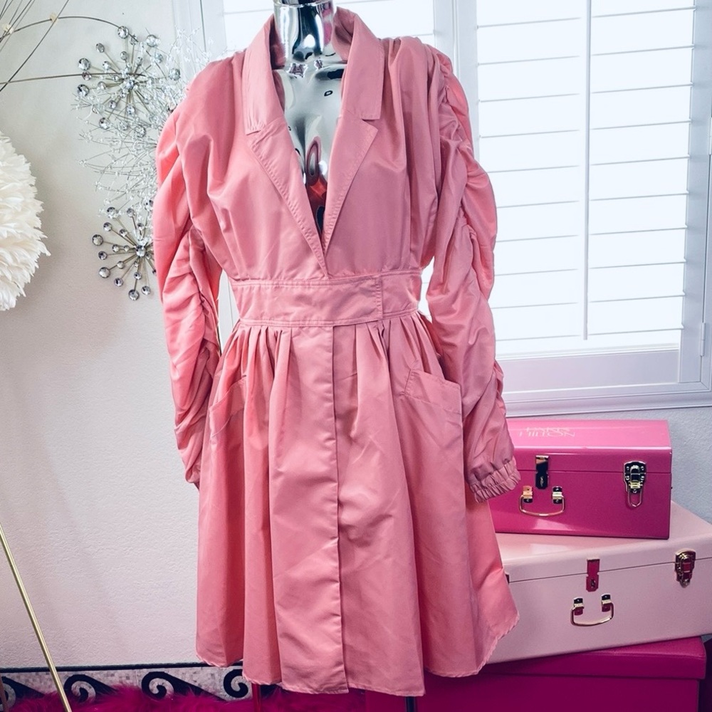 Blush Ruched Sleeve Coat Dress